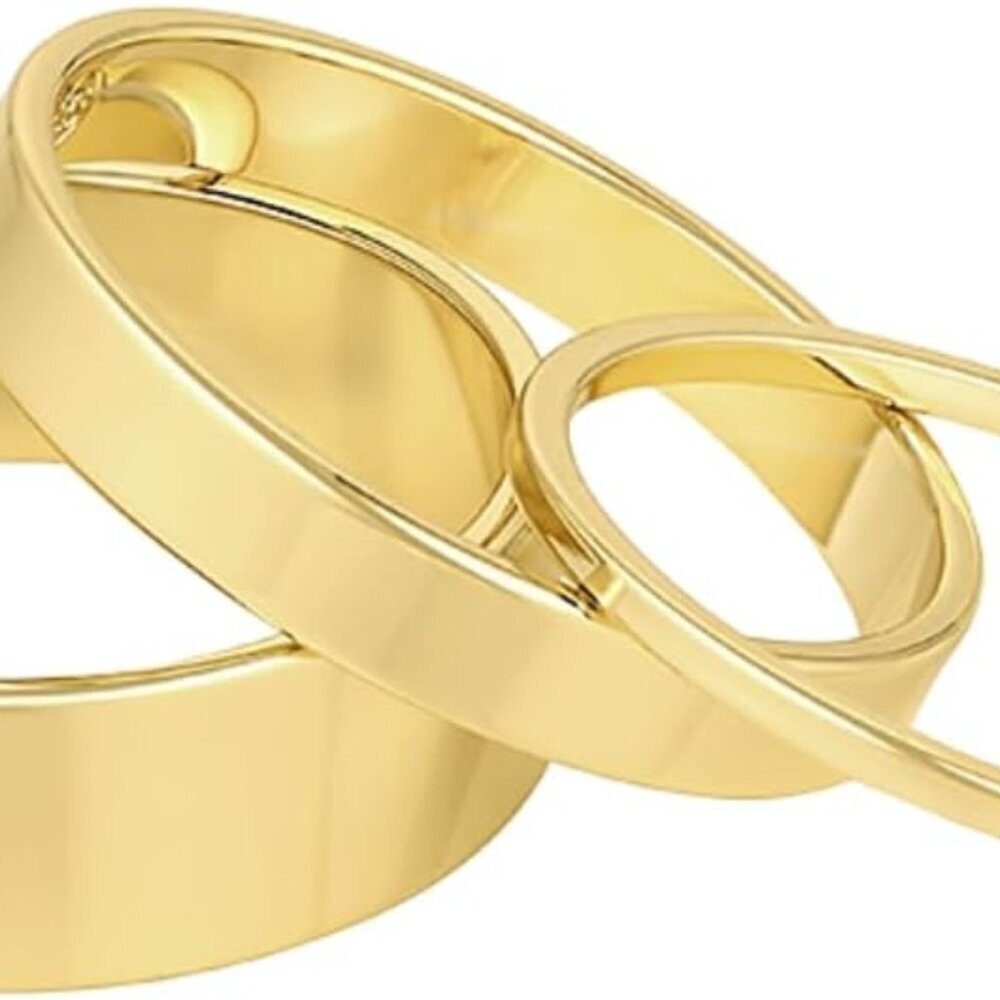 Rose Ring Set - 18k Gold Plated Finish - Set of 3 Flat High Shine Bands - Cigar
